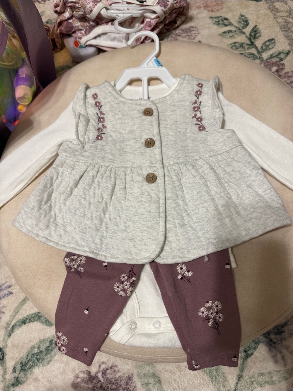 Carter's Cream & Mauve Floral 3-Piece Baby Matching Set